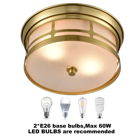 Modern 2-light Drum Gold  Metal with Matt Glass Flush Mount Ceiling Light Fixture
